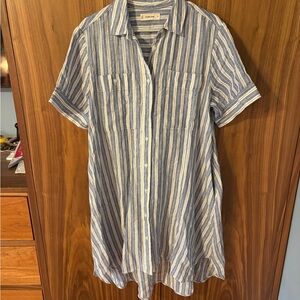 Everlane Daytripper Linen Blue and White Striped Dress